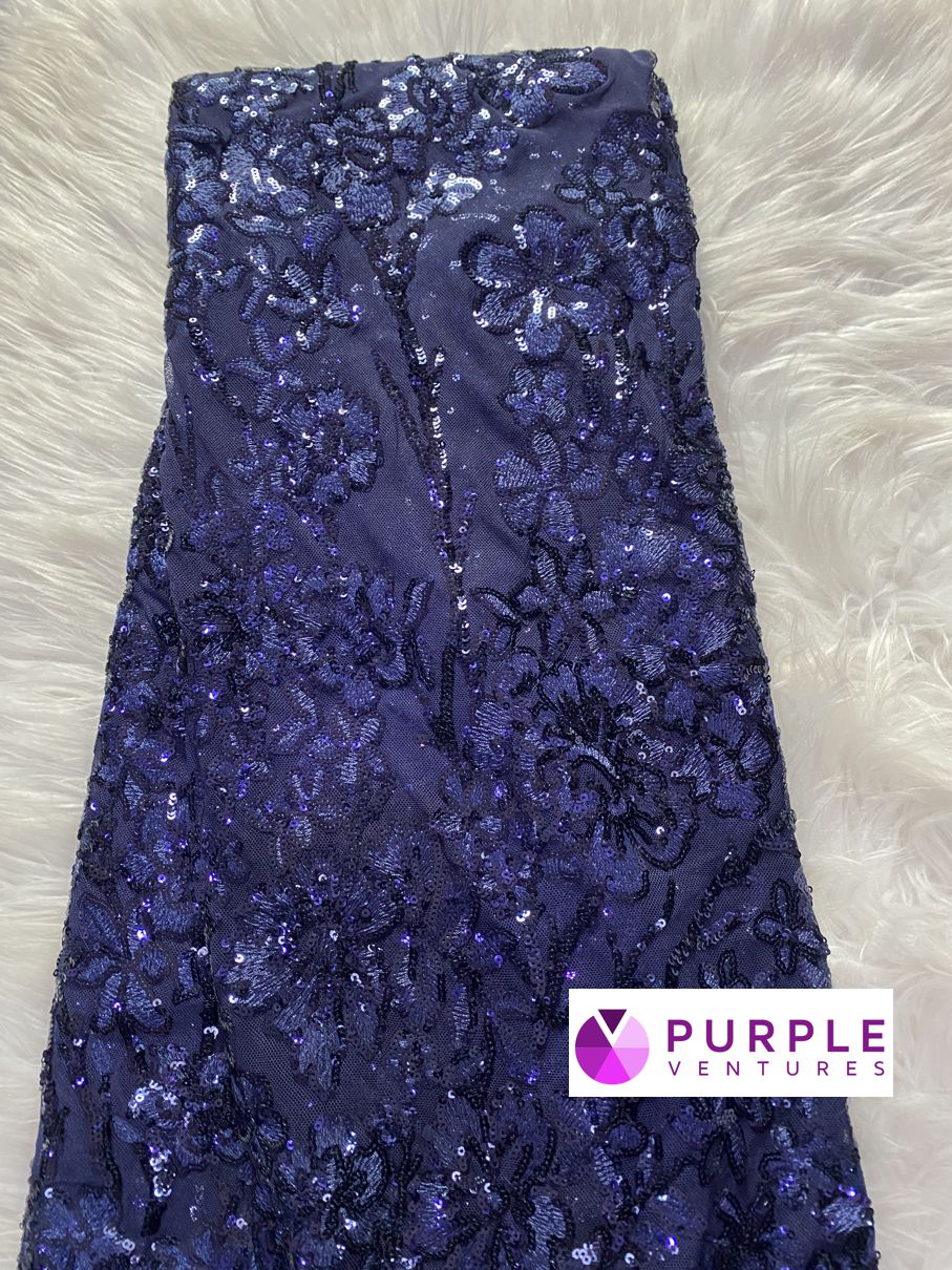 Blue Net Lace with Flower Sequins