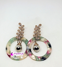 Silver Ball x Leaves Detail Earrings