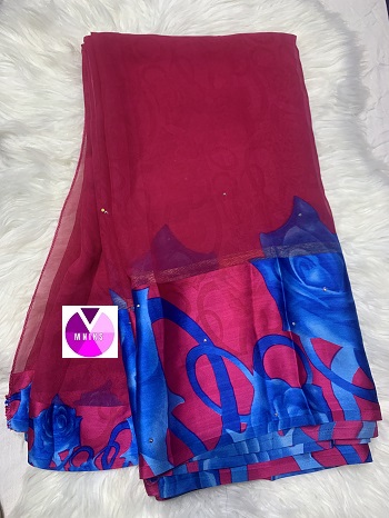 Pink Blue Stoned Chiffon (5yds)