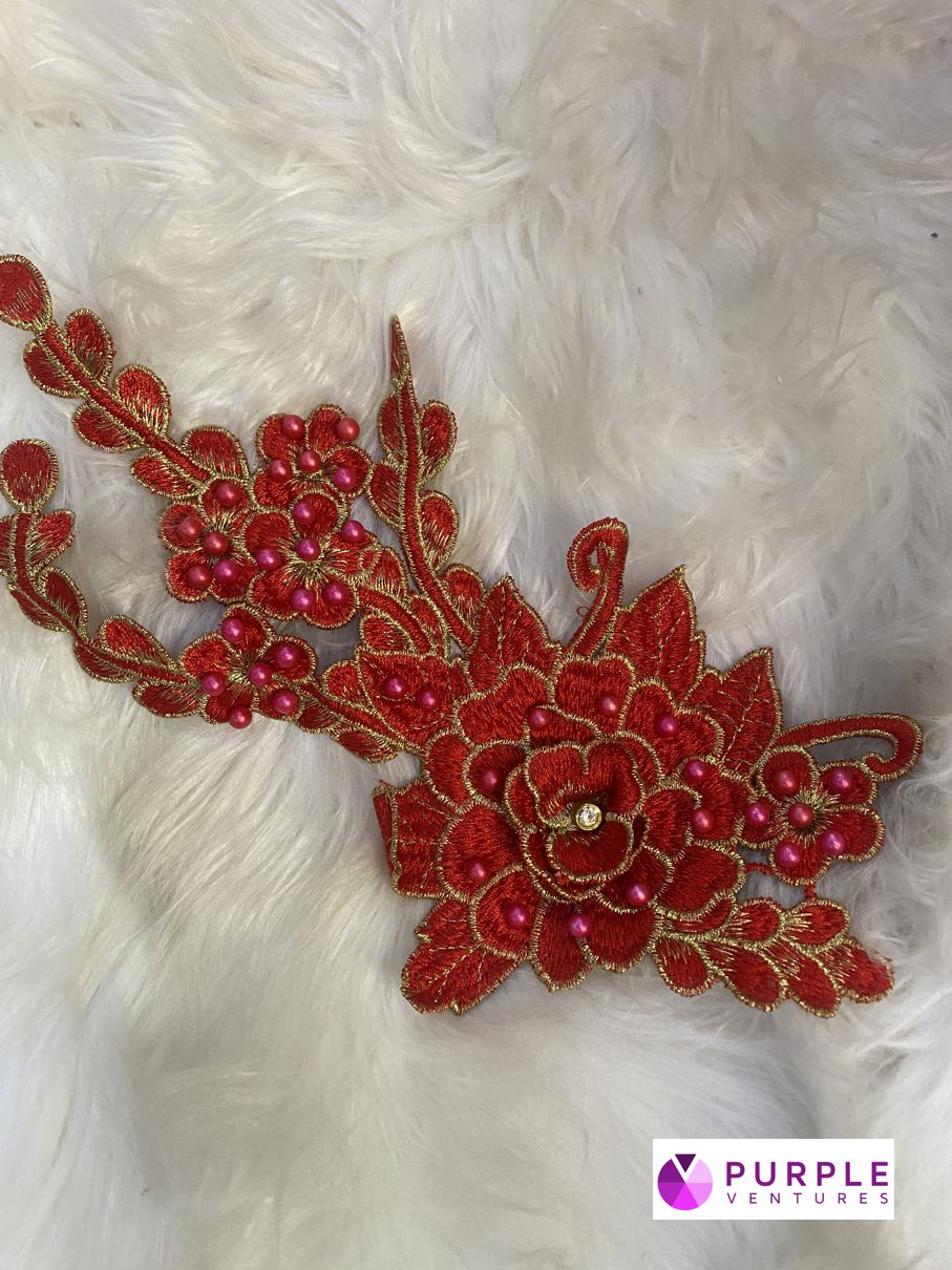 Red lace flower+ Pearl. Gold lined