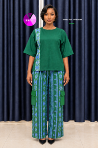 MNIKS TDT green and blue African print two-piece set