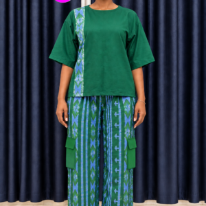 MNIKS TDT green and blue African print two-piece set