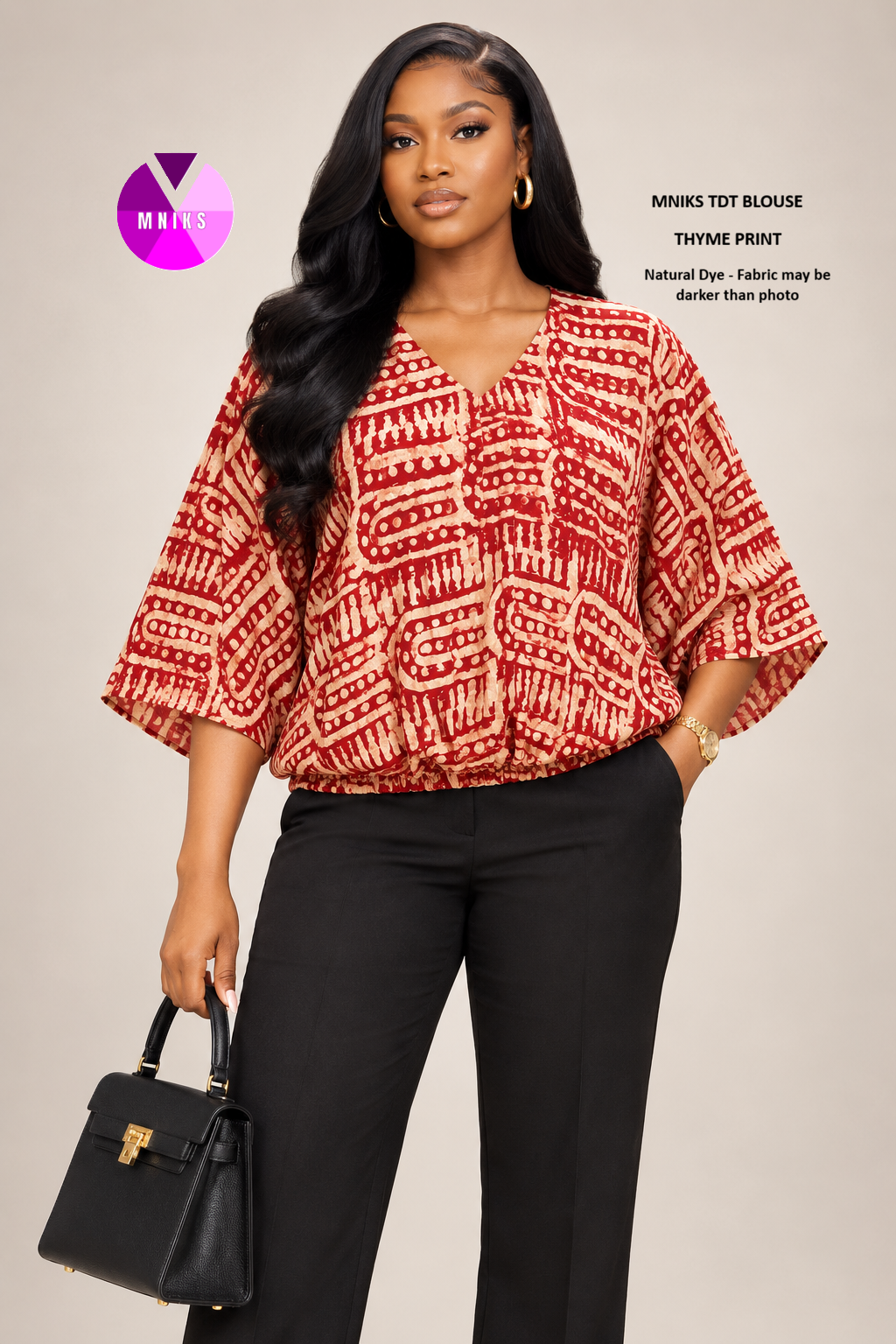 MNIKS TDT women's Ankara blouse in thyme print